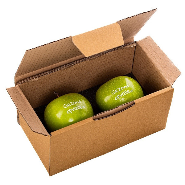 Verzendverpakking incl. 2 bedrukte appels