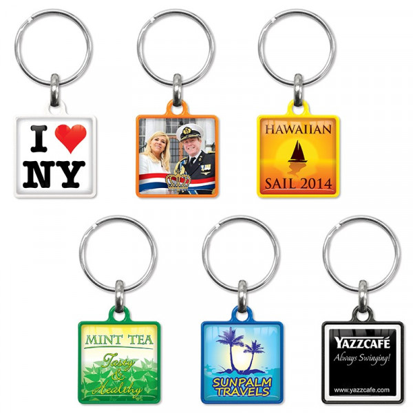 Plastic sleutelhanger Lucky, vierkant met doming